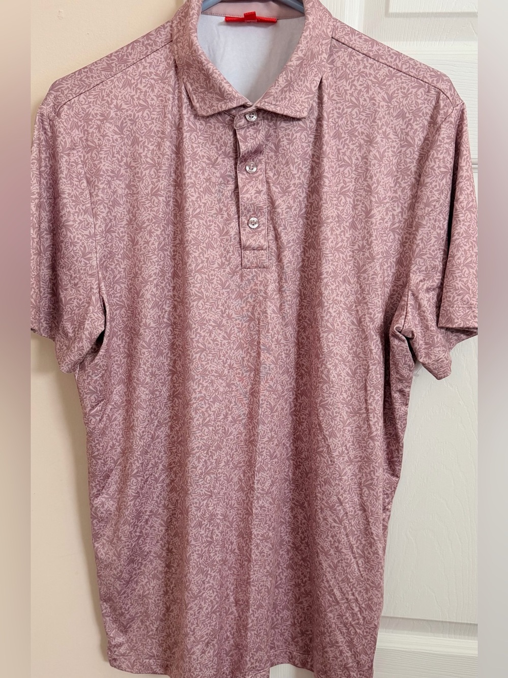 RedVanly Pink Floral Print Mens M Short Sleeve Polo Shirt